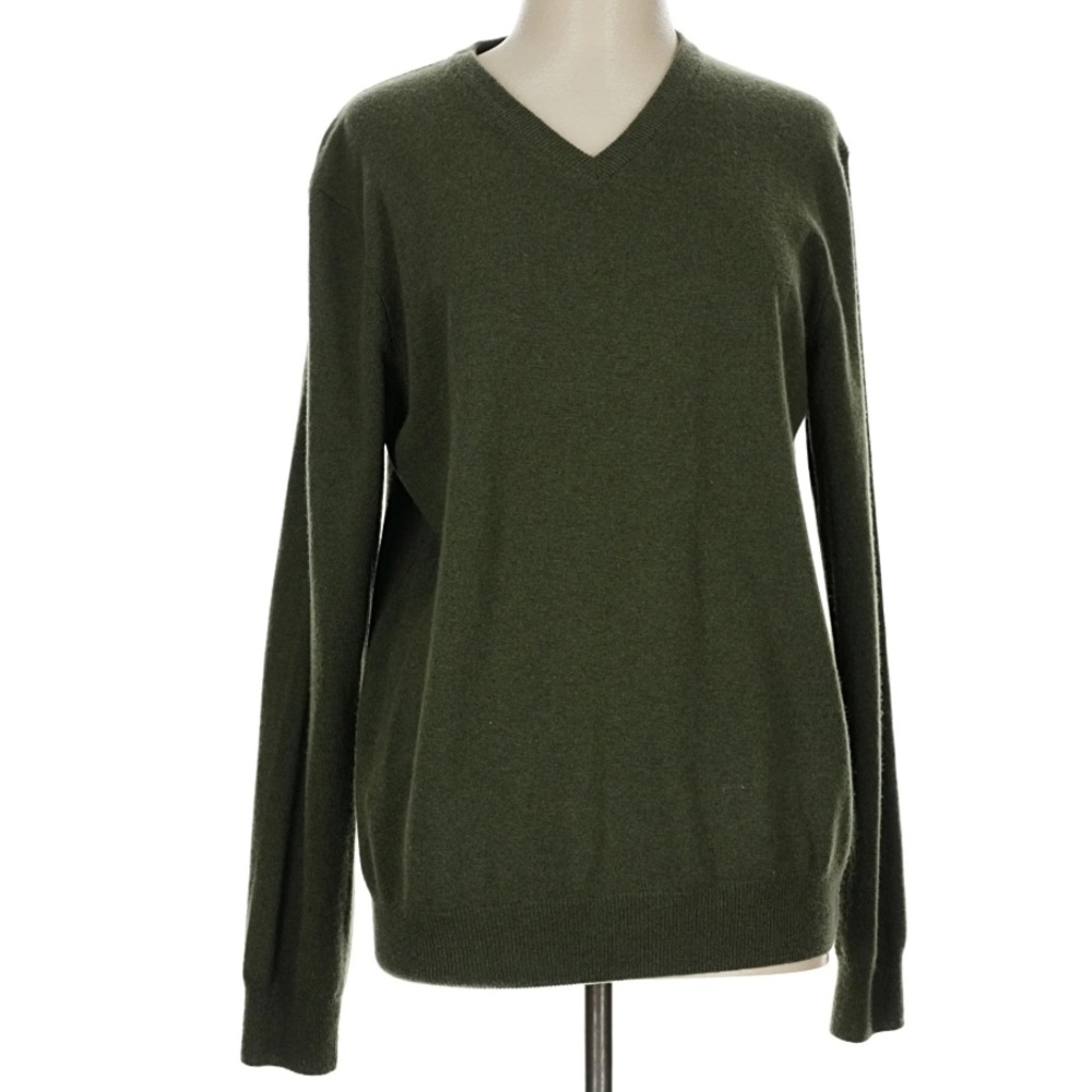 Mantovani Studio Cashmere V-Neck Sweater Forest Green Size Large